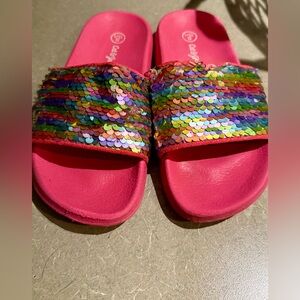 Cat & Jack Multicolor Sequin Kids slides Sandals size 13 - 1